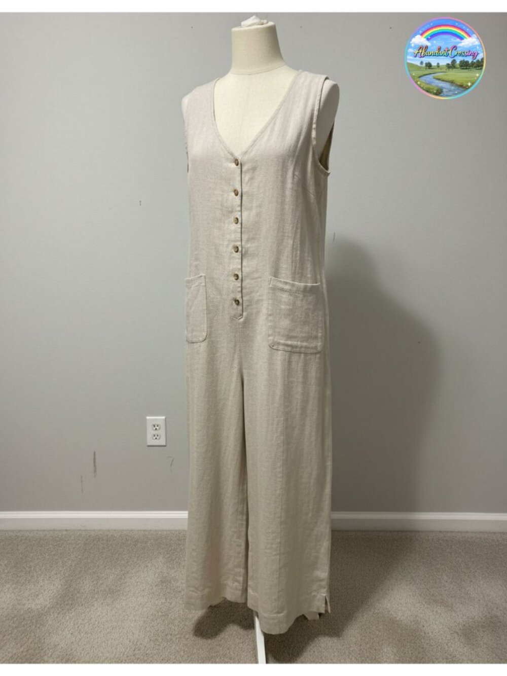 Women Cotton Linen Overalls Wide Leg Rompers Button Down Jumpsuits